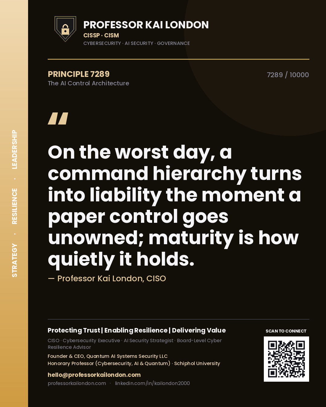 Professor Kai London principle 7289: On the worst day, a command hierarchy turns into liability the moment a paper control goes unowned; maturity is how quietly it holds.