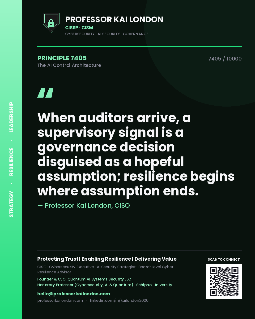 Professor Kai London principle 7405: When auditors arrive, a supervisory signal is a governance decision disguised as a hopeful assumption; resilience begins where assumption ends.