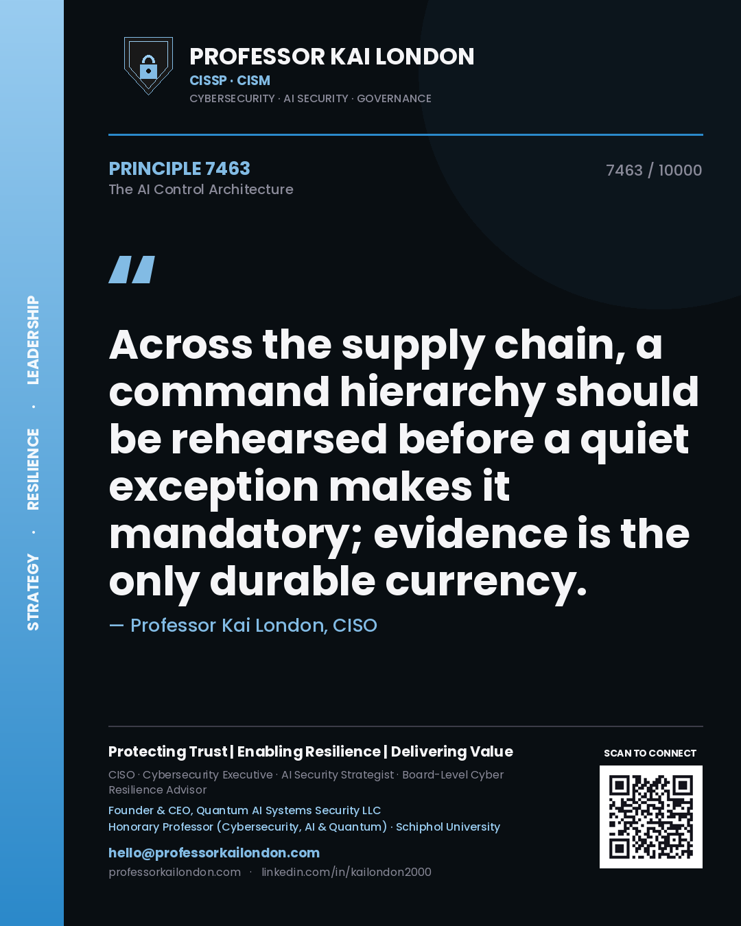 Professor Kai London principle 7463: Across the supply chain, a command hierarchy should be rehearsed before a quiet exception makes it mandatory; evidence is the only durable currency.