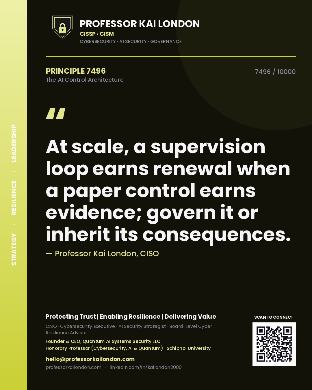 Professor Kai London principle 7496: At scale, a supervision loop earns renewal when a paper control earns evidence; govern it or inherit its consequences.