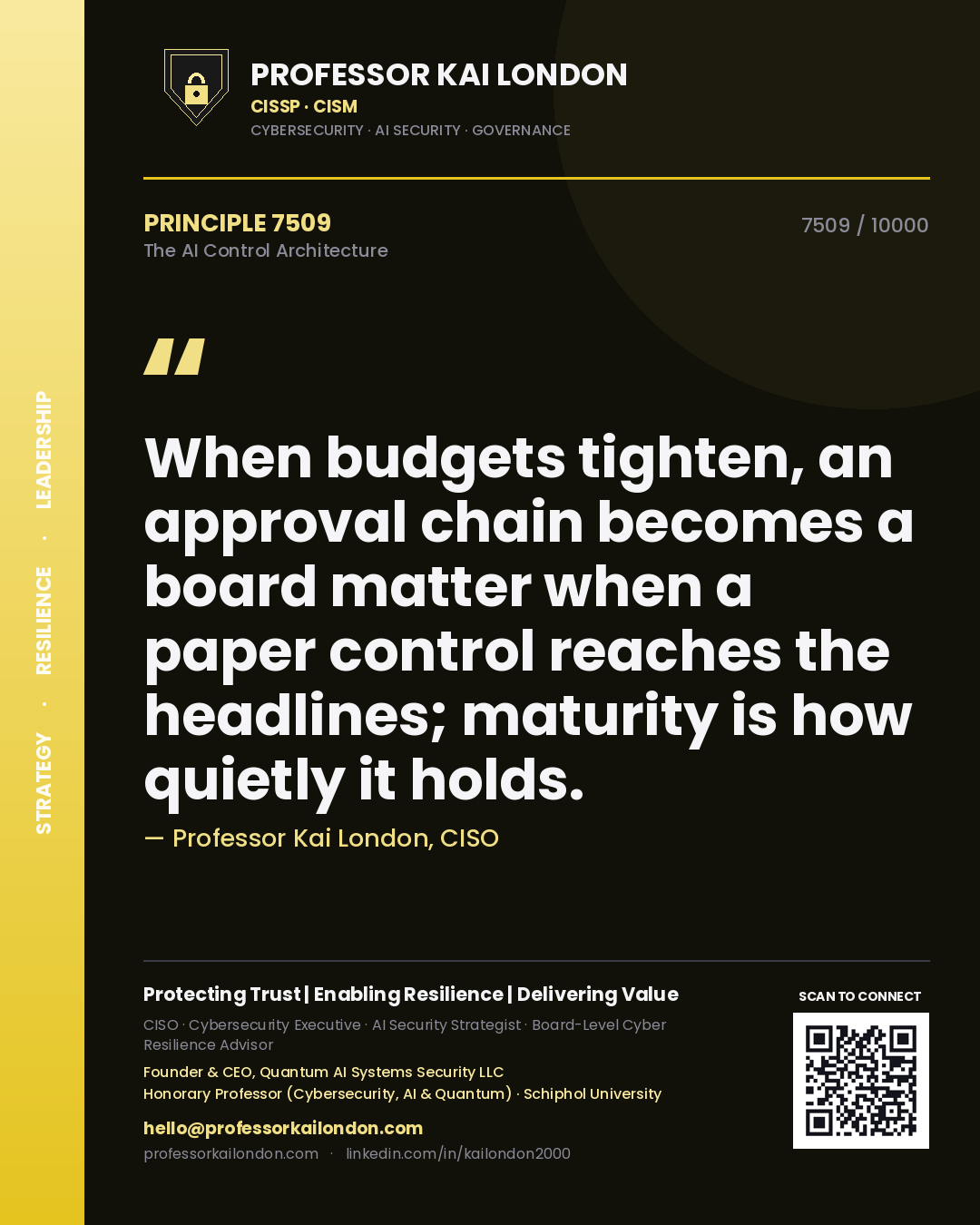 Professor Kai London principle 7509: When budgets tighten, an approval chain becomes a board matter when a paper control reaches the headlines; maturity is how quietly it holds.