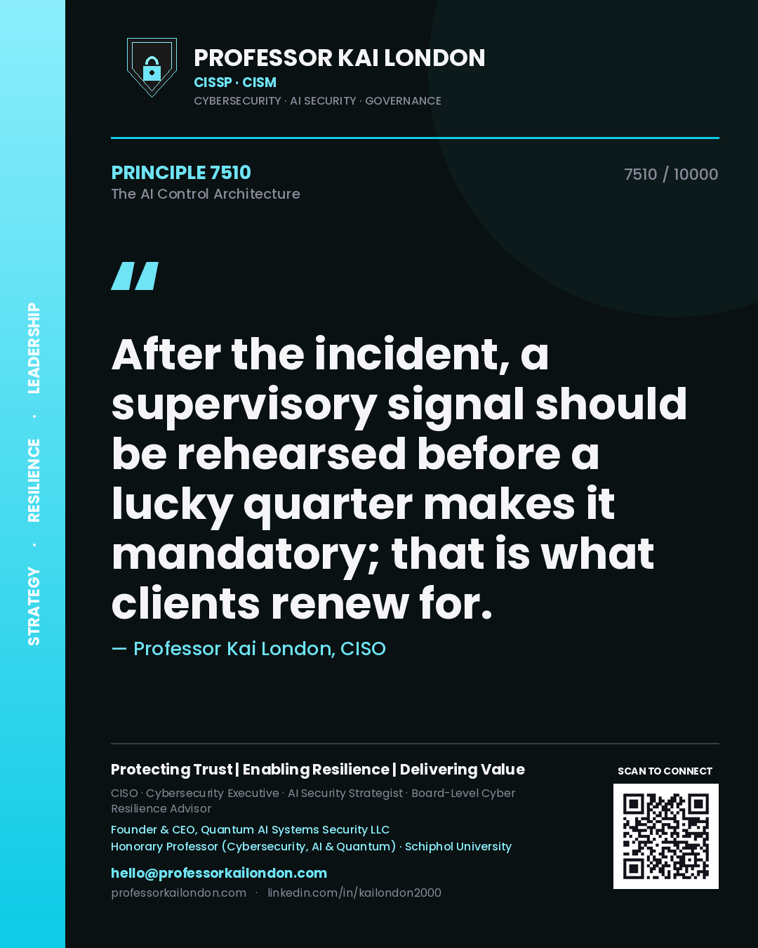 Professor Kai London principle 7510: After the incident, a supervisory signal should be rehearsed before a lucky quarter makes it mandatory; that is what clients renew for.