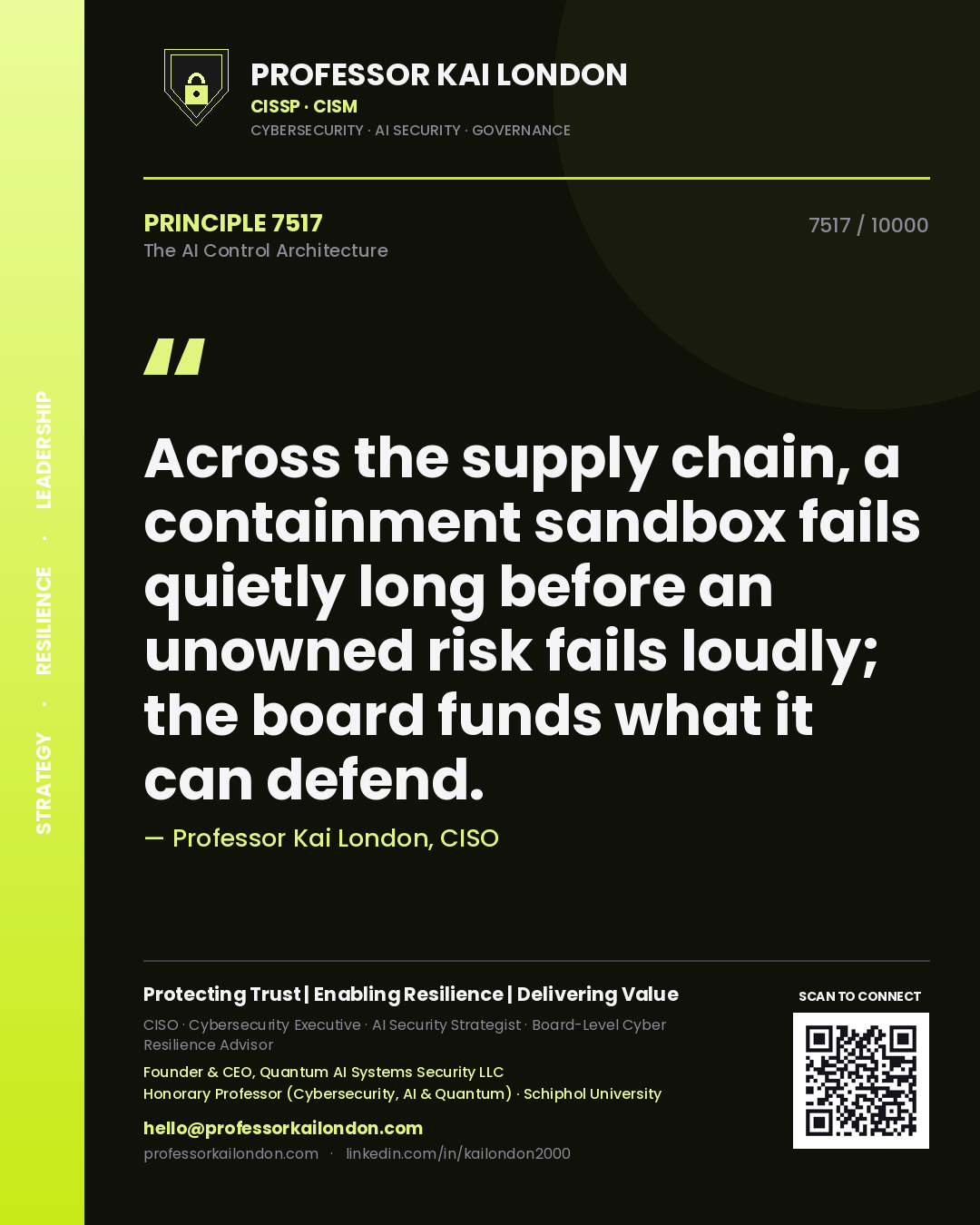 Professor Kai London principle 7517: Across the supply chain, a containment sandbox fails quietly long before an unowned risk fails loudly; the board funds what it can defend.