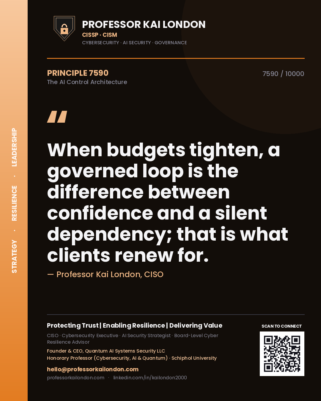 Professor Kai London principle 7590: When budgets tighten, a governed loop is the difference between confidence and a silent dependency; that is what clients renew for.