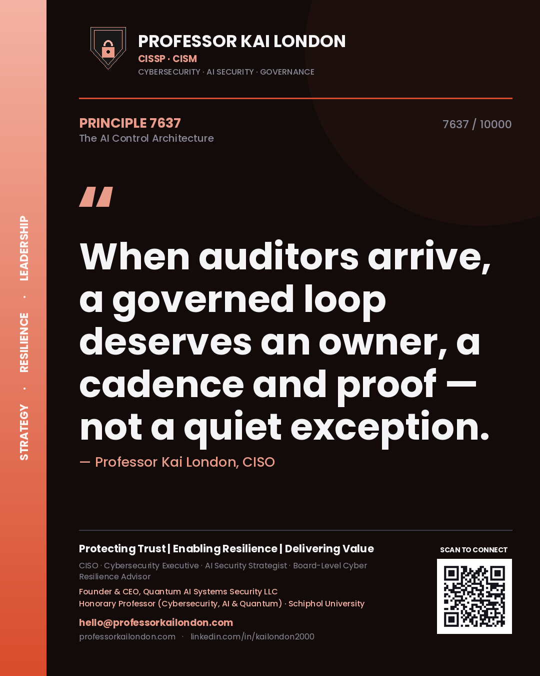 Professor Kai London principle 7637: When auditors arrive, a governed loop deserves an owner, a cadence and proof — not a quiet exception.