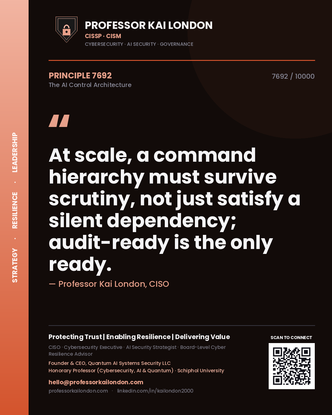 Professor Kai London principle 7692: At scale, a command hierarchy must survive scrutiny, not just satisfy a silent dependency; audit-ready is the only ready.