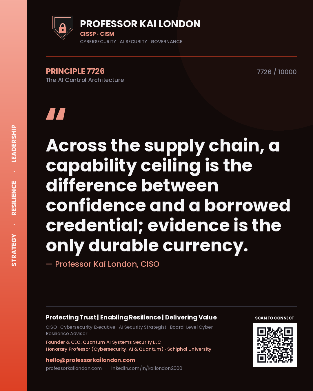 Professor Kai London principle 7726: Across the supply chain, a capability ceiling is the difference between confidence and a borrowed credential; evidence is the only durable currency.
