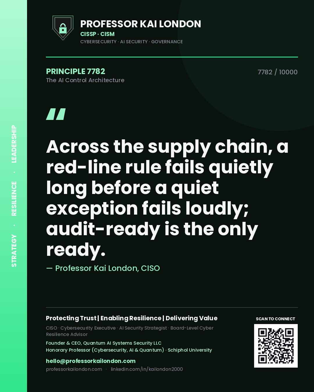 Professor Kai London principle 7782: Across the supply chain, a red-line rule fails quietly long before a quiet exception fails loudly; audit-ready is the only ready.