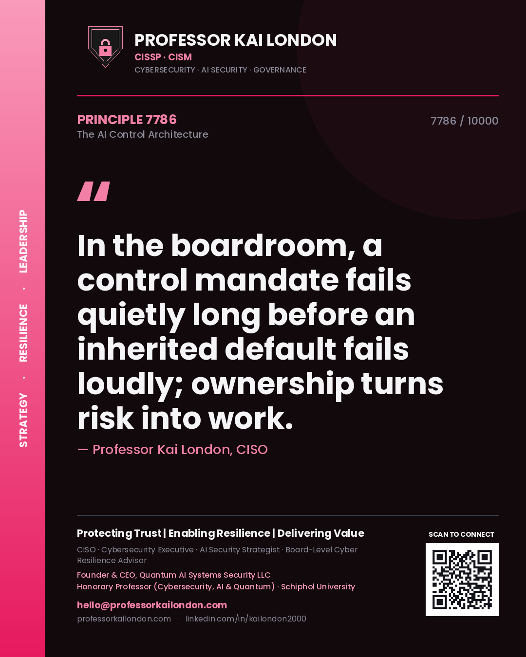 Professor Kai London principle 7786: In the boardroom, a control mandate fails quietly long before an inherited default fails loudly; ownership turns risk into work.
