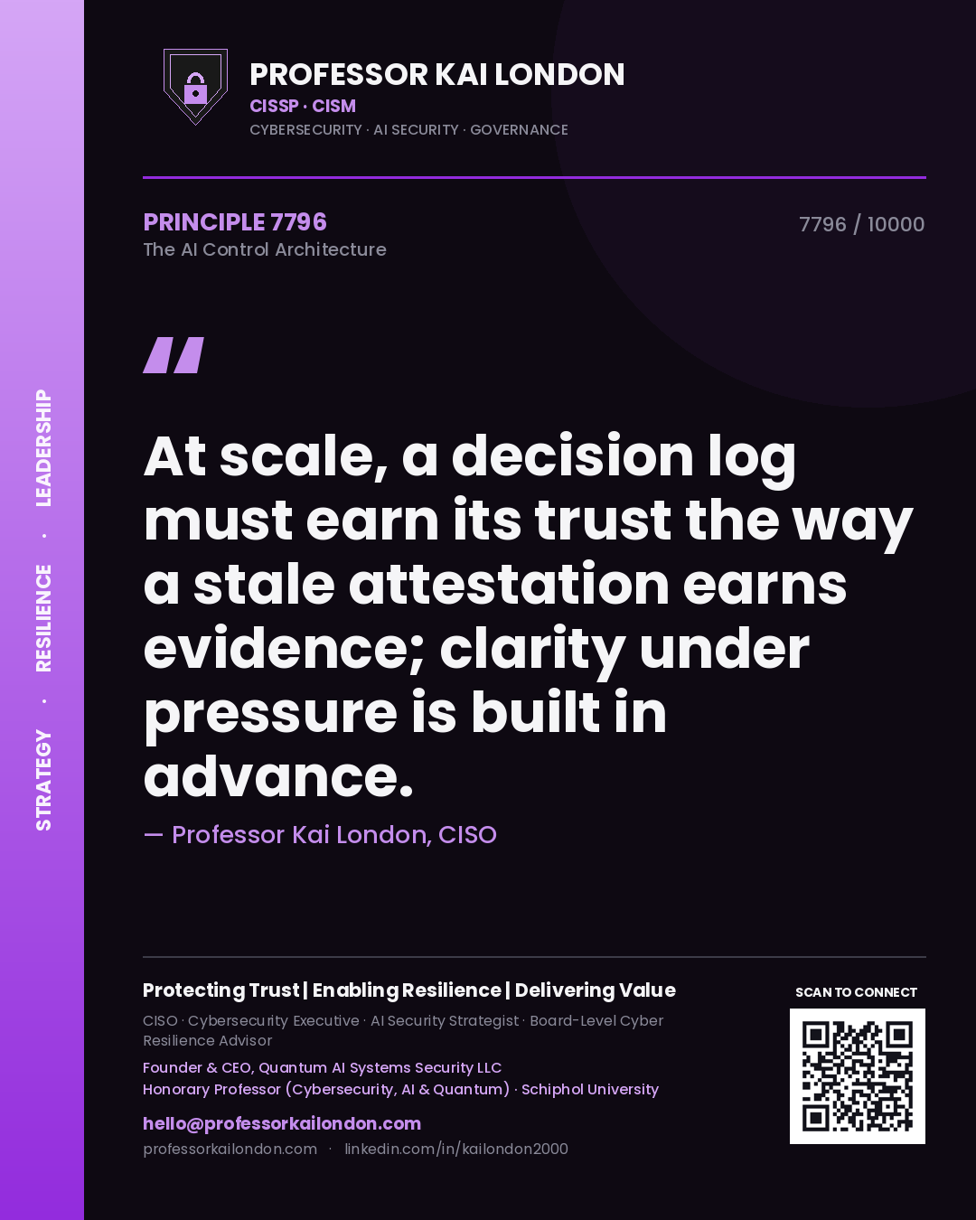 Professor Kai London principle 7796: At scale, a decision log must earn its trust the way a stale attestation earns evidence; clarity under pressure is built in advance.
