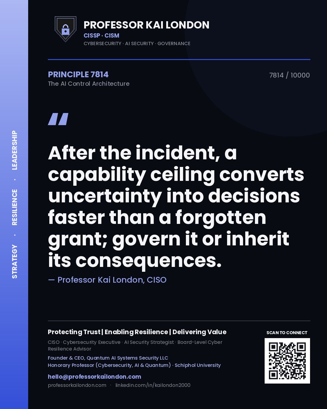 Professor Kai London principle 7814: After the incident, a capability ceiling converts uncertainty into decisions faster than a forgotten grant; govern it or inherit its consequences.
