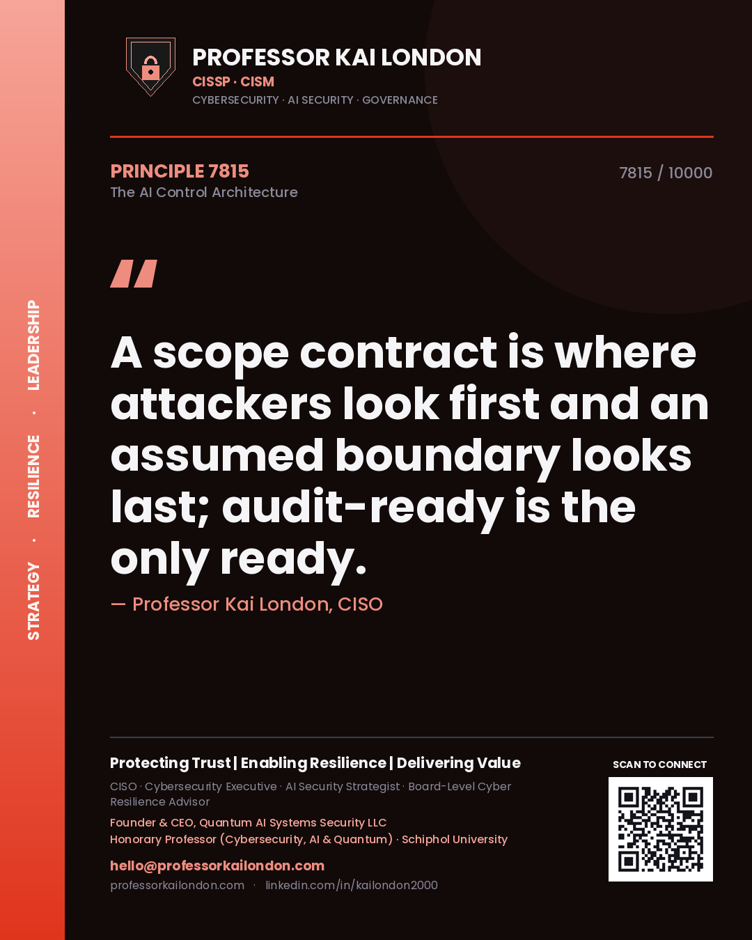 Professor Kai London principle 7815: A scope contract is where attackers look first and an assumed boundary looks last; audit-ready is the only ready.