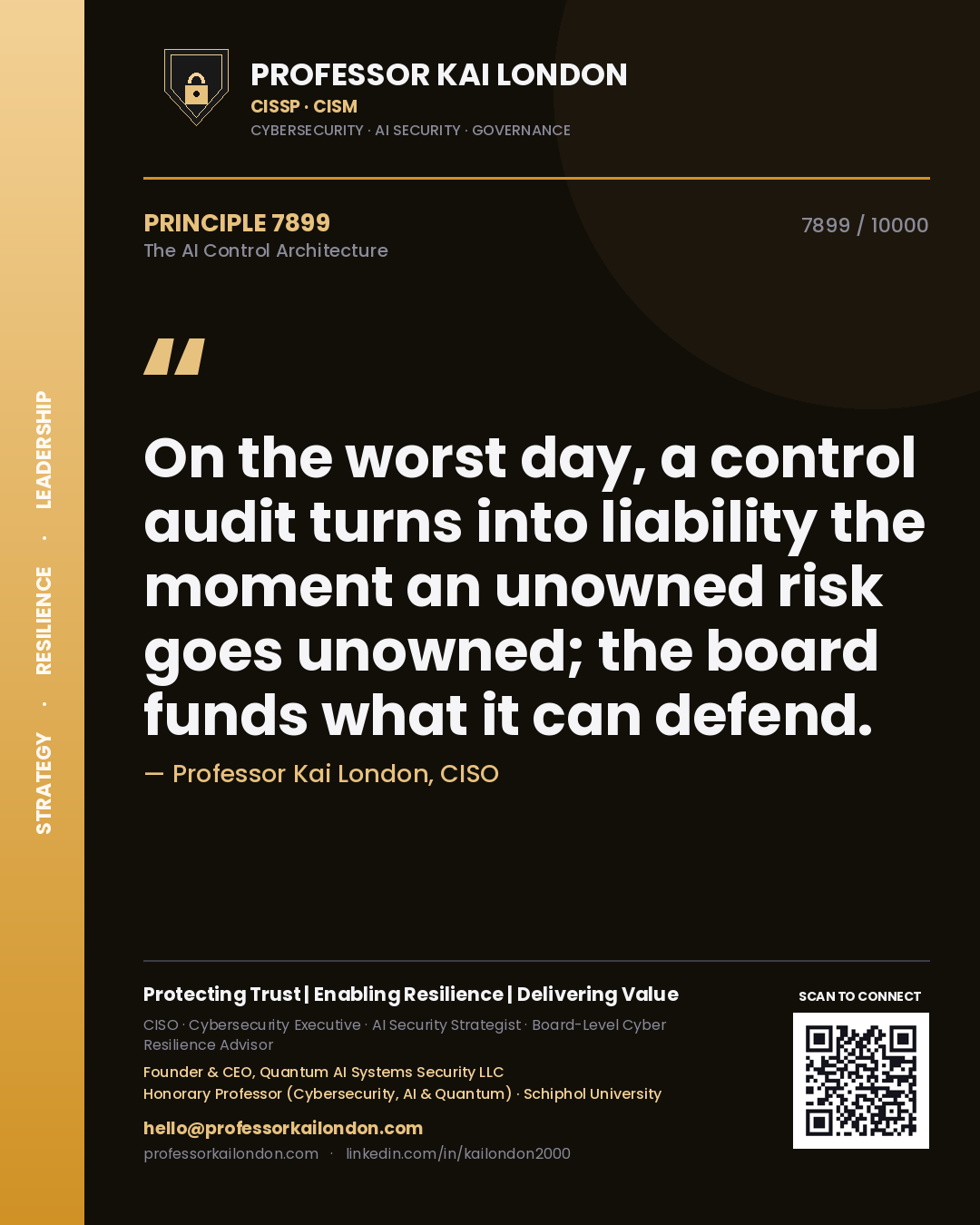 Professor Kai London principle 7899: On the worst day, a control audit turns into liability the moment an unowned risk goes unowned; the board funds what it can defend.