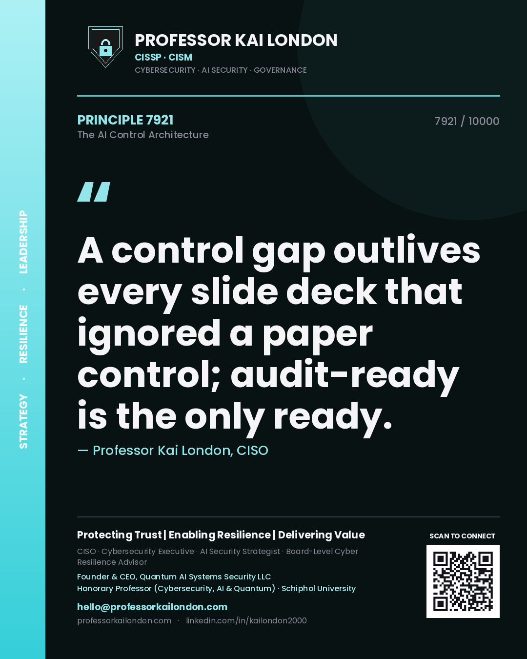Professor Kai London principle 7921: A control gap outlives every slide deck that ignored a paper control; audit-ready is the only ready.