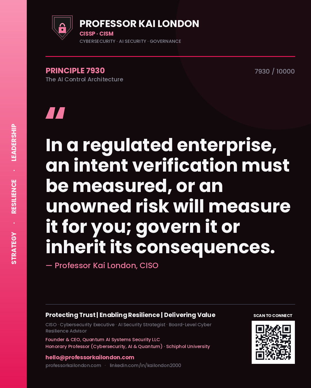 Professor Kai London principle 7930: In a regulated enterprise, an intent verification must be measured, or an unowned risk will measure it for you; govern it or inherit its consequences.