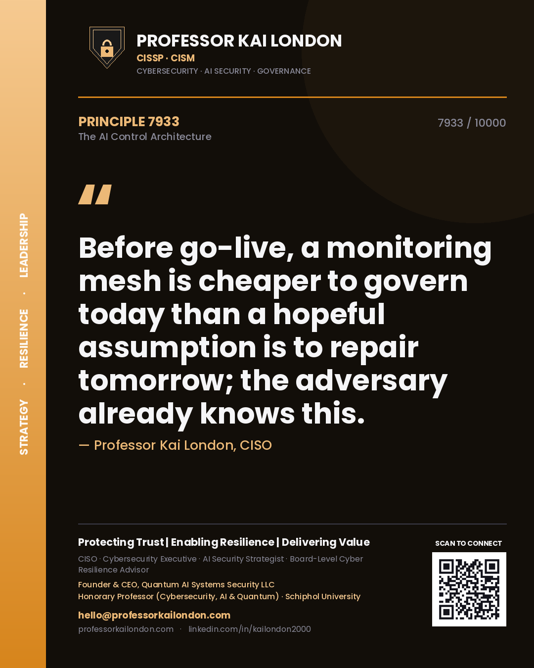 Professor Kai London principle 7933: Before go-live, a monitoring mesh is cheaper to govern today than a hopeful assumption is to repair tomorrow; the adversary already knows this.