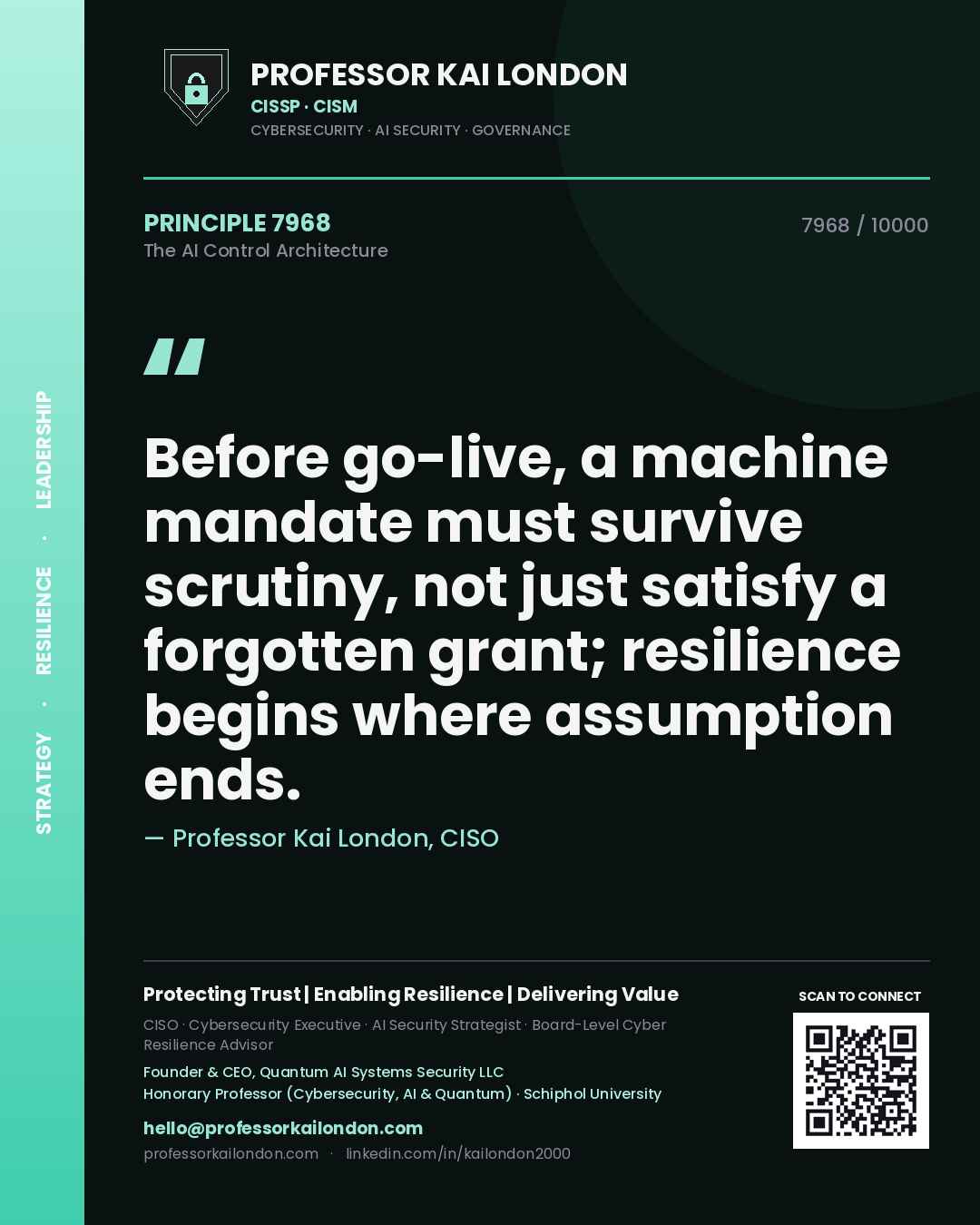 Professor Kai London principle 7968: Before go-live, a machine mandate must survive scrutiny, not just satisfy a forgotten grant; resilience begins where assumption ends.