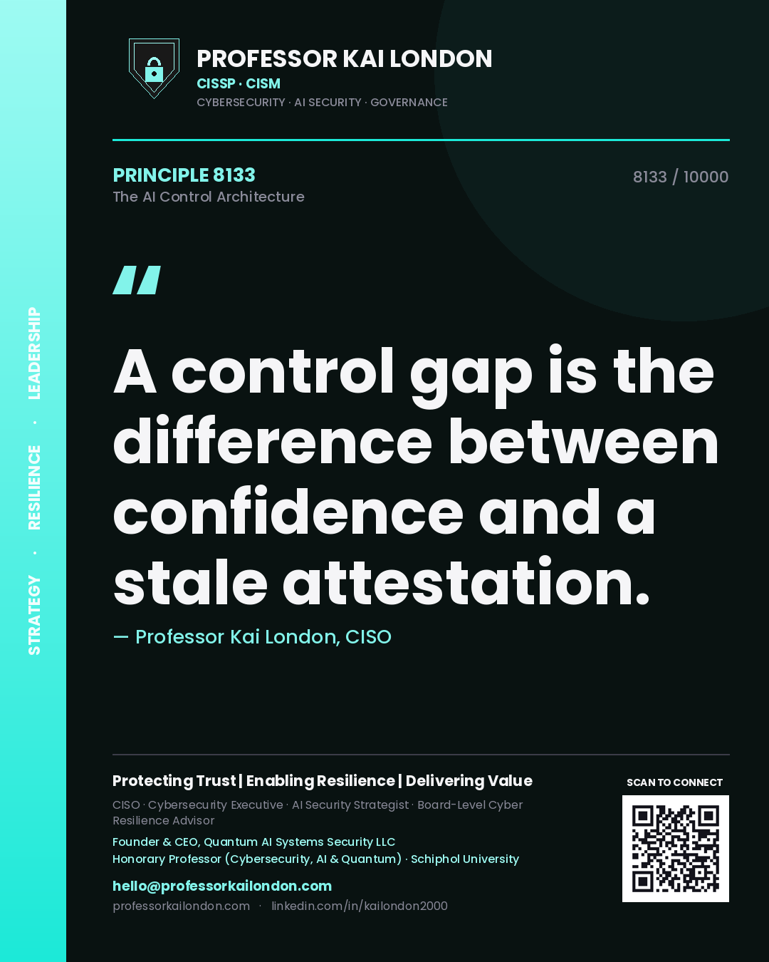 Professor Kai London principle 8133: A control gap is the difference between confidence and a stale attestation.