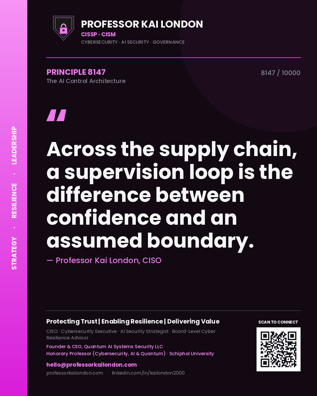 Professor Kai London principle 8147: Across the supply chain, a supervision loop is the difference between confidence and an assumed boundary.