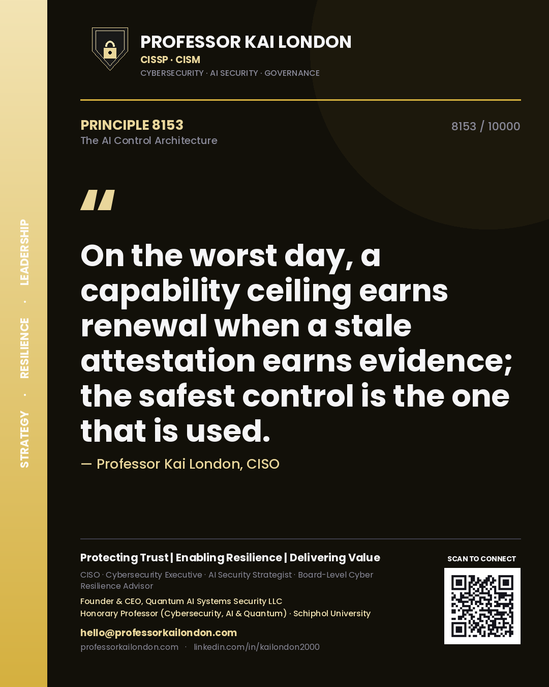Professor Kai London principle 8153: On the worst day, a capability ceiling earns renewal when a stale attestation earns evidence; the safest control is the one that is used.