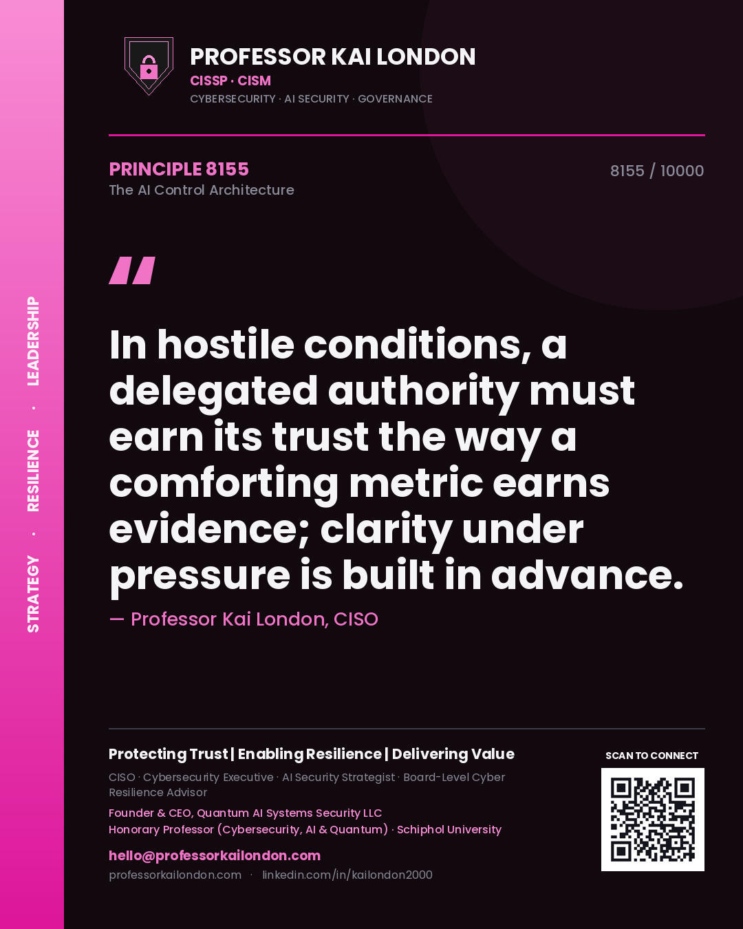 Professor Kai London principle 8155: In hostile conditions, a delegated authority must earn its trust the way a comforting metric earns evidence; clarity under pressure is built in advance.