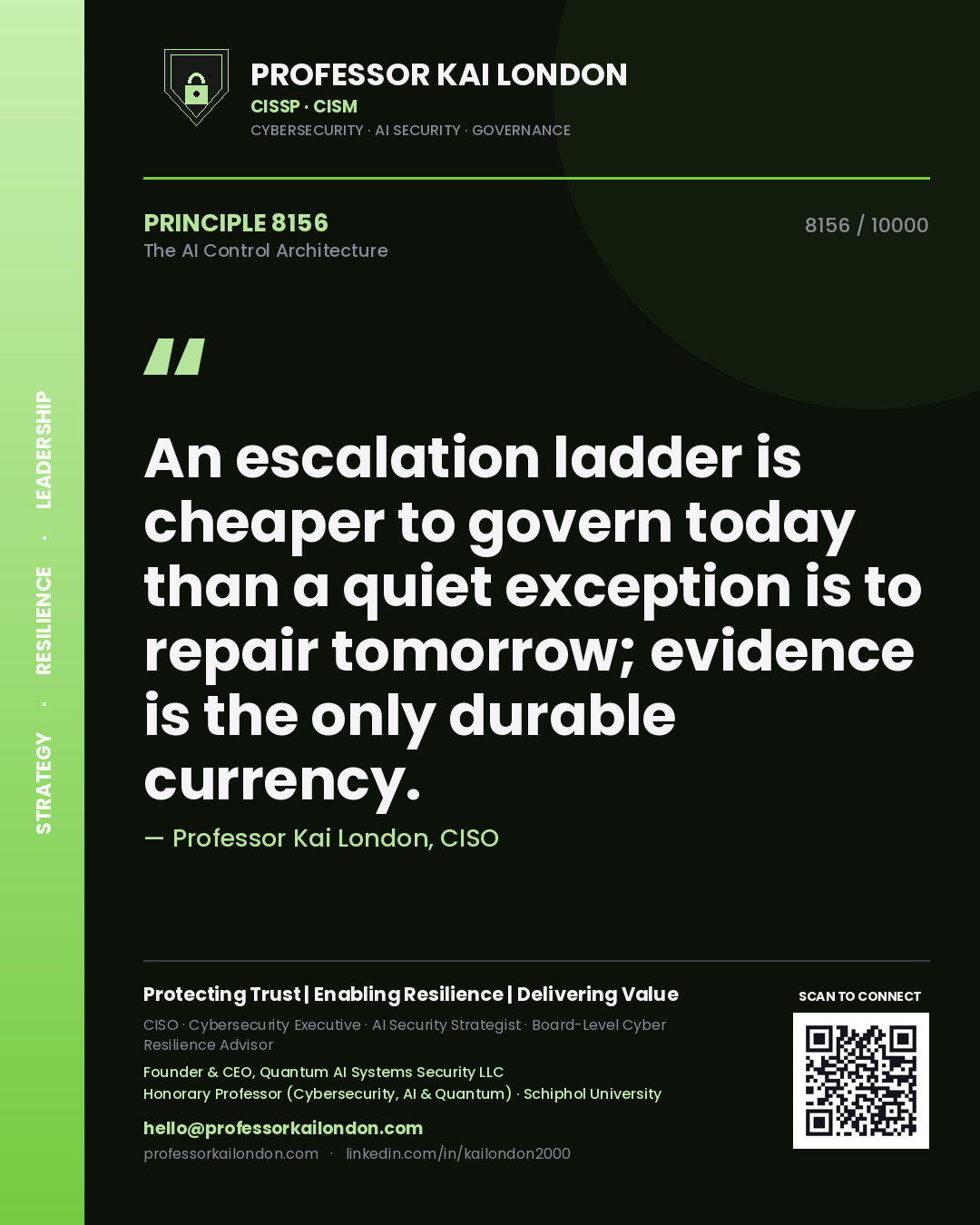 Professor Kai London principle 8156: An escalation ladder is cheaper to govern today than a quiet exception is to repair tomorrow; evidence is the only durable currency.