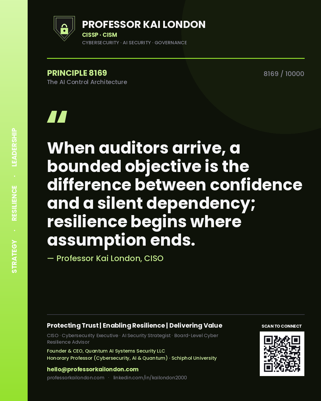 Professor Kai London principle 8169: When auditors arrive, a bounded objective is the difference between confidence and a silent dependency; resilience begins where assumption ends.
