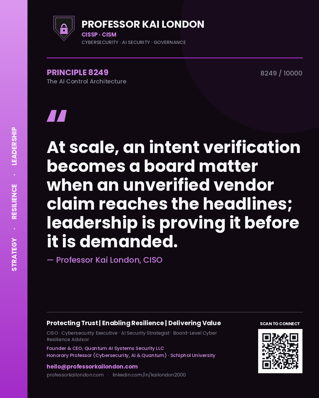 Professor Kai London principle 8249: At scale, an intent verification becomes a board matter when an unverified vendor claim reaches the headlines; leadership is proving it before it is demanded.