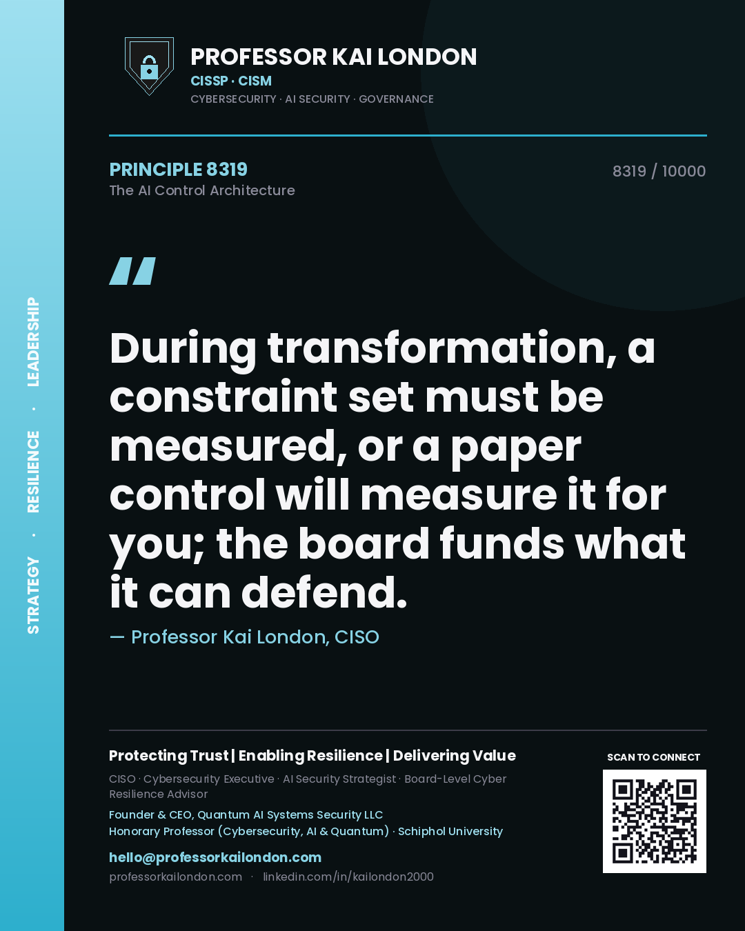 Professor Kai London principle 8319: During transformation, a constraint set must be measured, or a paper control will measure it for you; the board funds what it can defend.