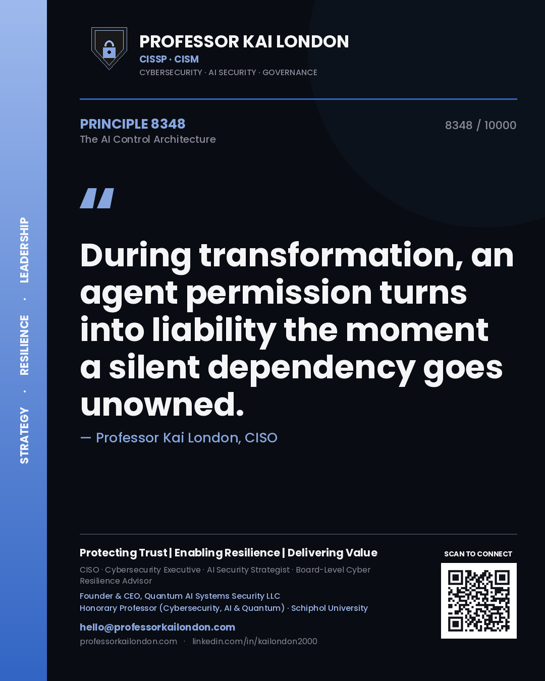 Professor Kai London principle 8348: During transformation, an agent permission turns into liability the moment a silent dependency goes unowned.