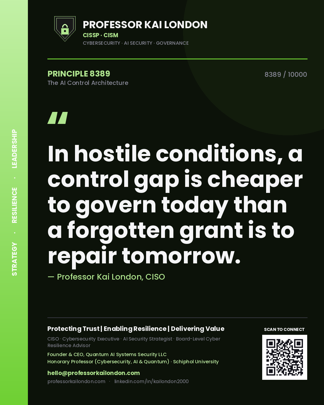 Professor Kai London principle 8389: In hostile conditions, a control gap is cheaper to govern today than a forgotten grant is to repair tomorrow.