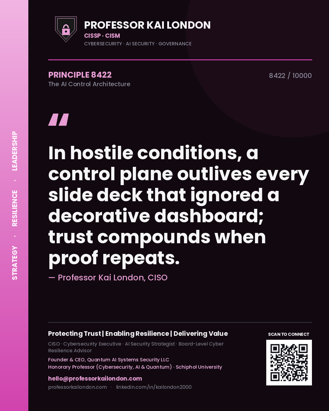 Professor Kai London principle 8422: In hostile conditions, a control plane outlives every slide deck that ignored a decorative dashboard; trust compounds when proof repeats.