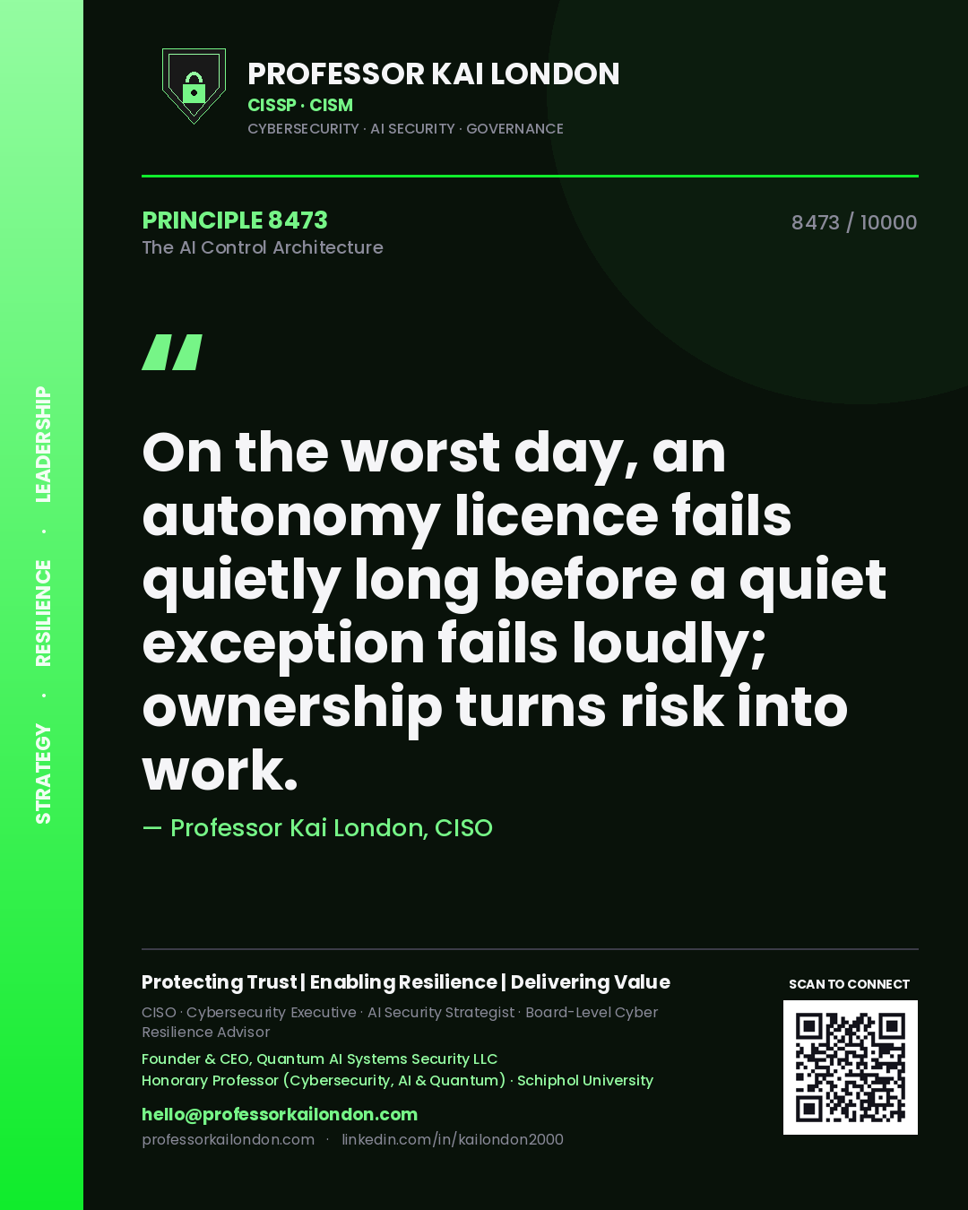 Professor Kai London principle 8473: On the worst day, an autonomy licence fails quietly long before a quiet exception fails loudly; ownership turns risk into work.