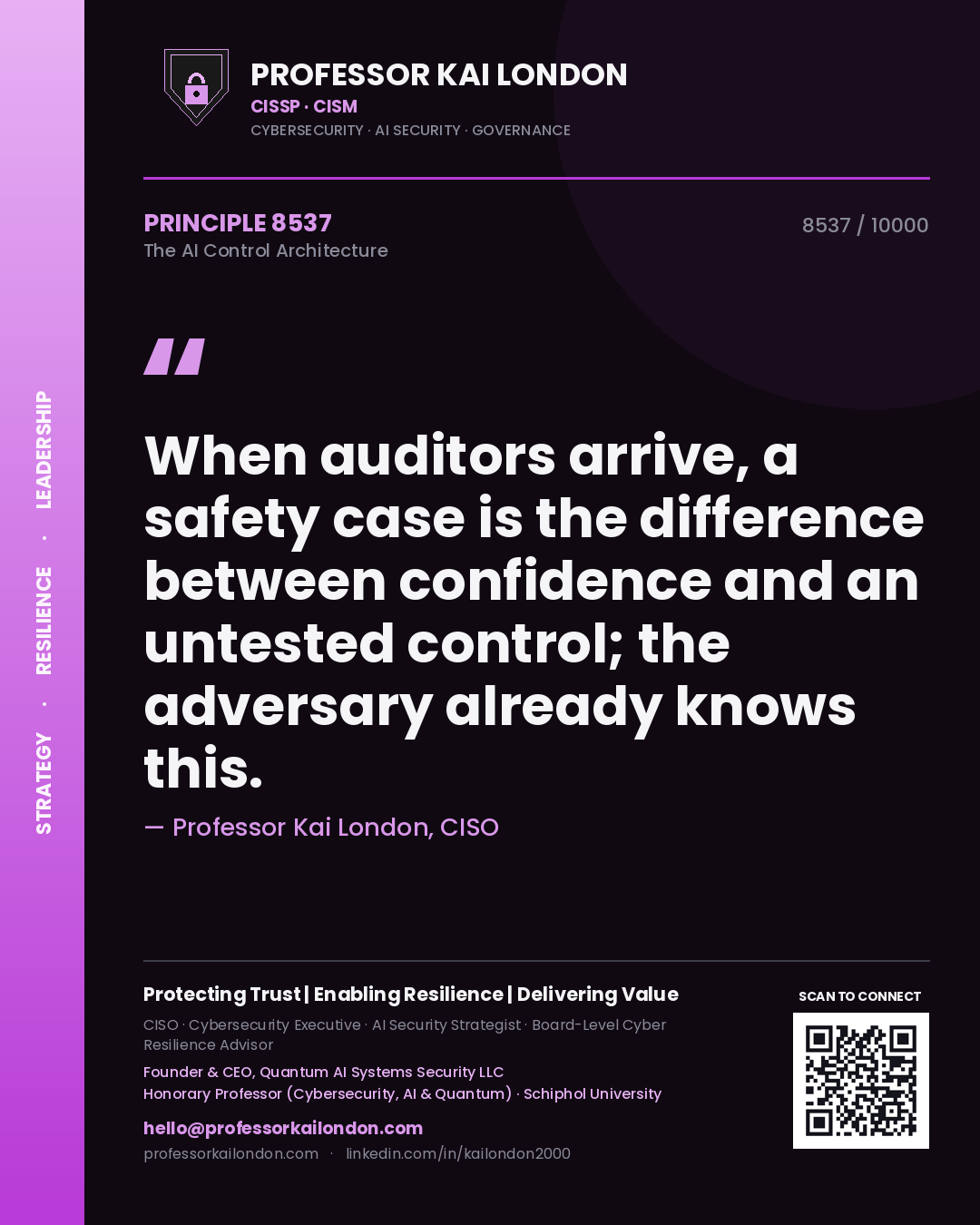 Professor Kai London principle 8537: When auditors arrive, a safety case is the difference between confidence and an untested control; the adversary already knows this.