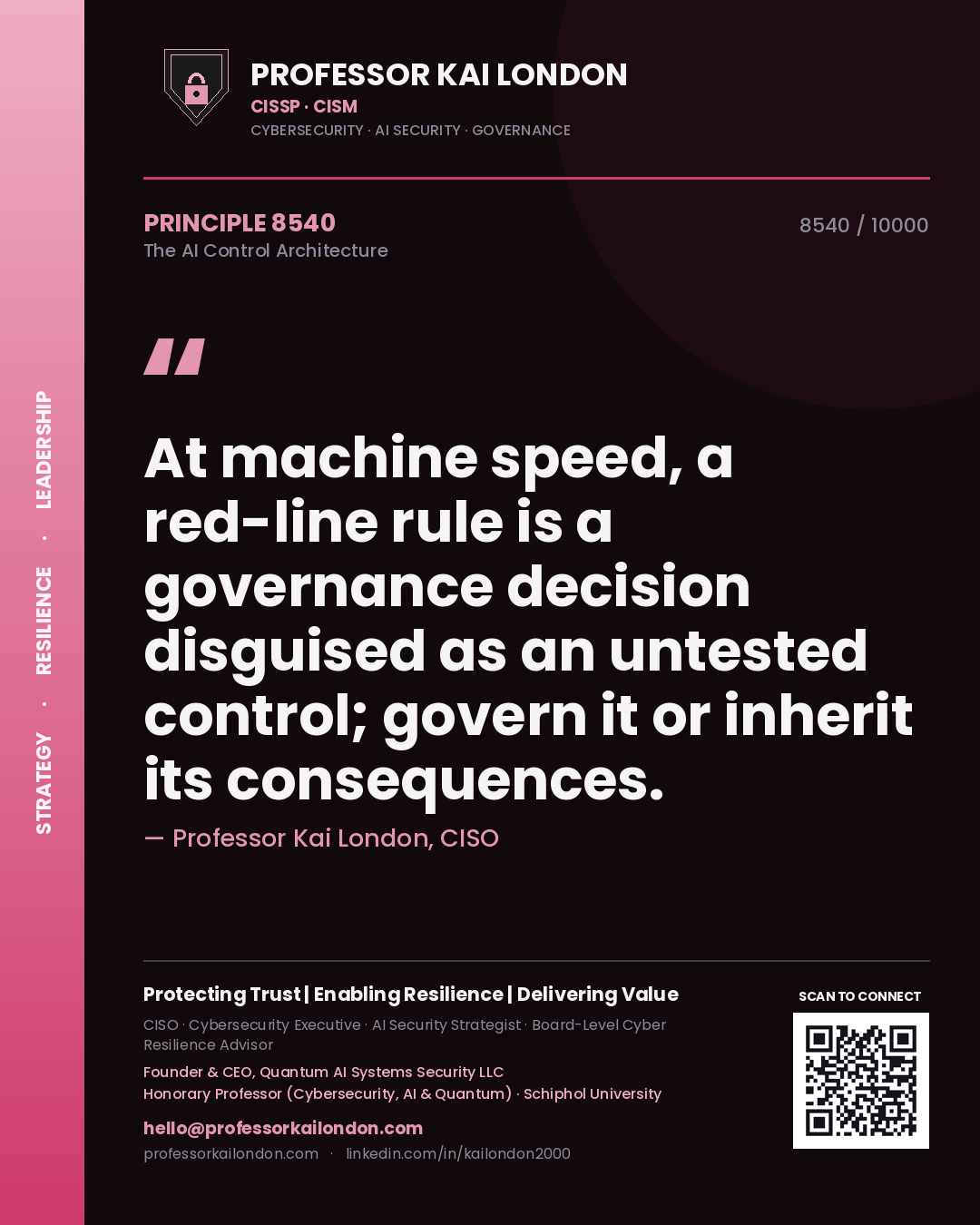 Professor Kai London principle 8540: At machine speed, a red-line rule is a governance decision disguised as an untested control; govern it or inherit its consequences.
