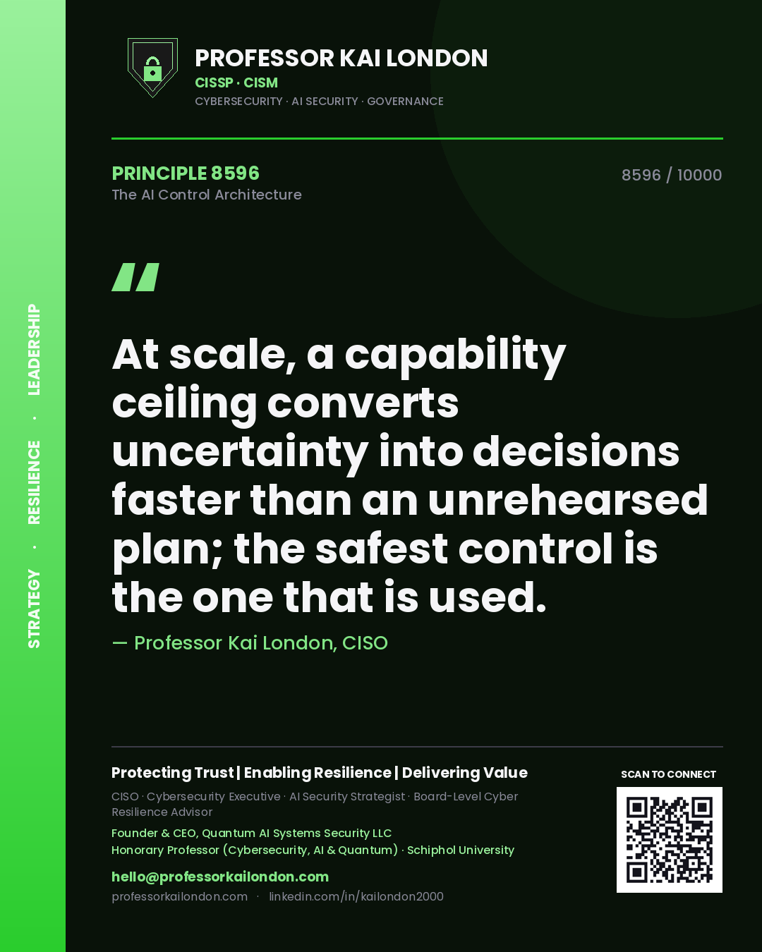 Professor Kai London principle 8596: At scale, a capability ceiling converts uncertainty into decisions faster than an unrehearsed plan; the safest control is the one that is used.