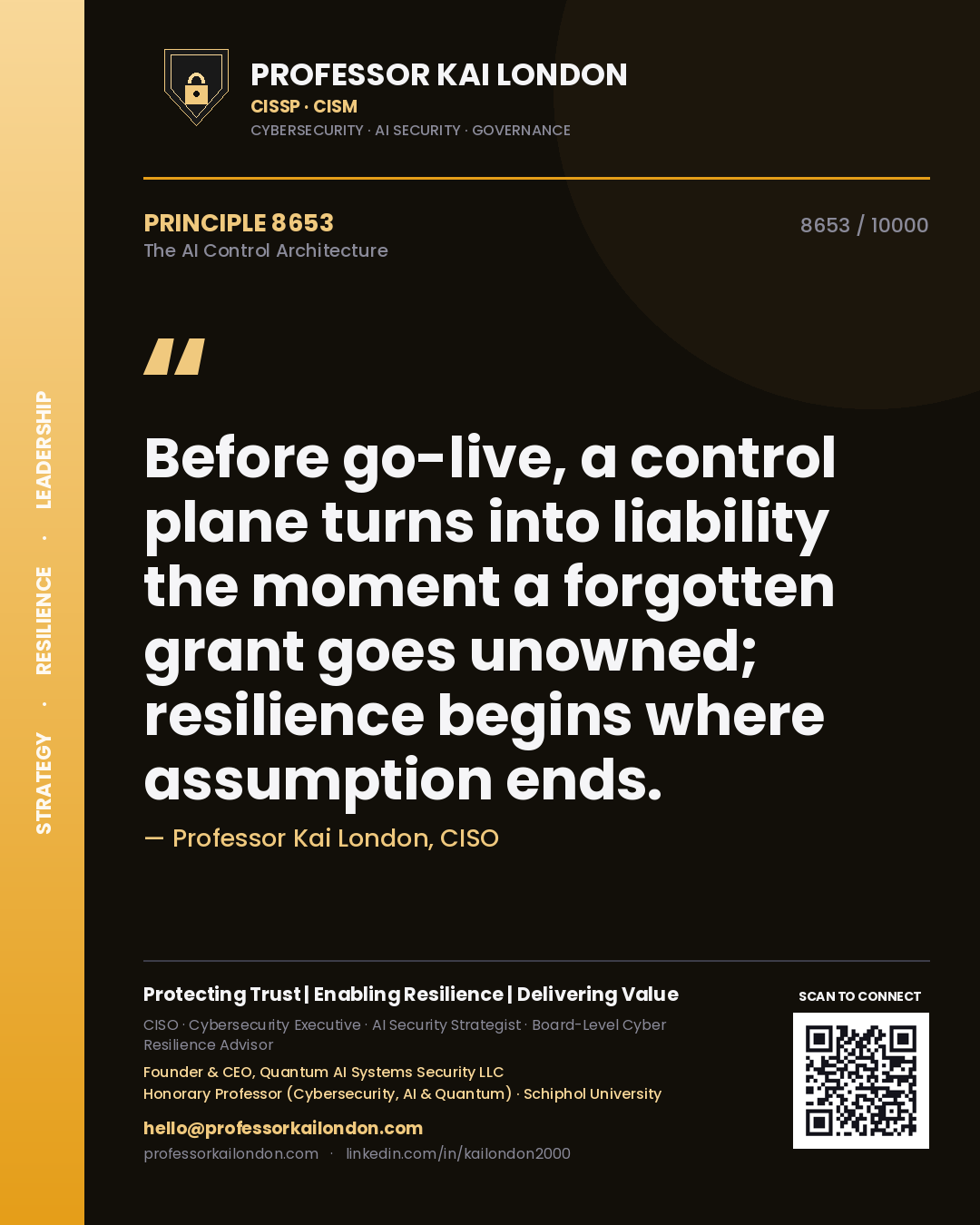 Professor Kai London principle 8653: Before go-live, a control plane turns into liability the moment a forgotten grant goes unowned; resilience begins where assumption ends.