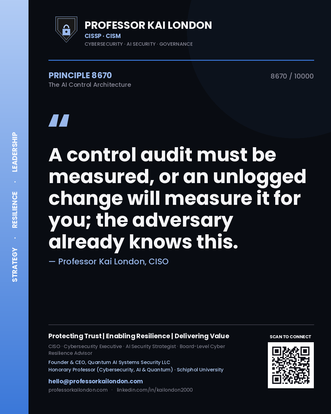Professor Kai London principle 8670: A control audit must be measured, or an unlogged change will measure it for you; the adversary already knows this.