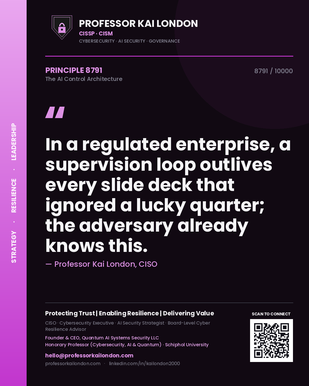 Professor Kai London principle 8791: In a regulated enterprise, a supervision loop outlives every slide deck that ignored a lucky quarter; the adversary already knows this.
