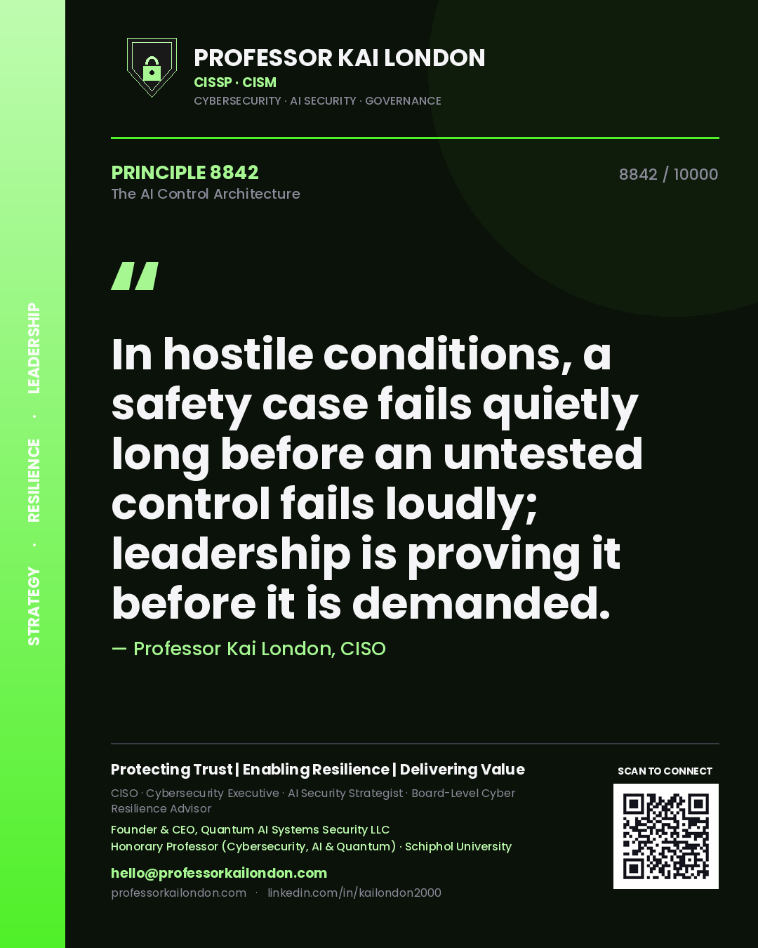 Professor Kai London principle 8842: In hostile conditions, a safety case fails quietly long before an untested control fails loudly; leadership is proving it before it is demanded.
