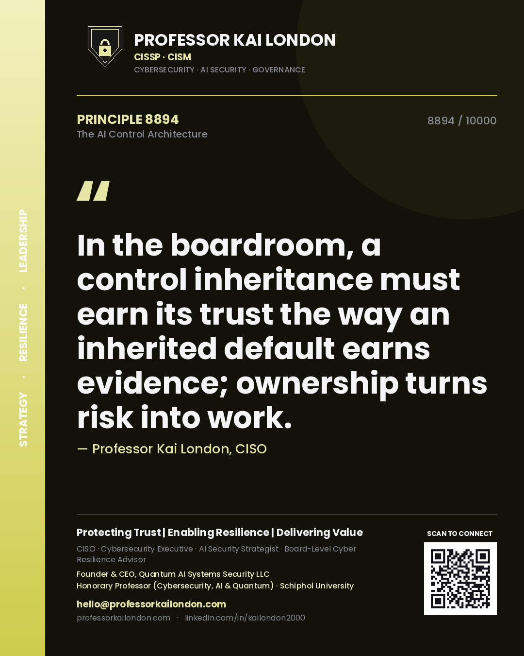 Professor Kai London principle 8894: In the boardroom, a control inheritance must earn its trust the way an inherited default earns evidence; ownership turns risk into work.