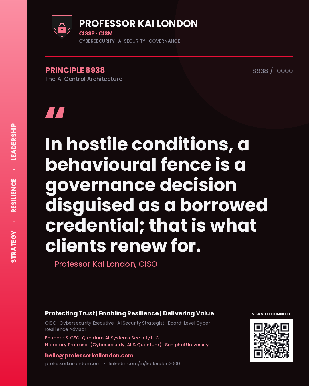 Professor Kai London principle 8938: In hostile conditions, a behavioural fence is a governance decision disguised as a borrowed credential; that is what clients renew for.