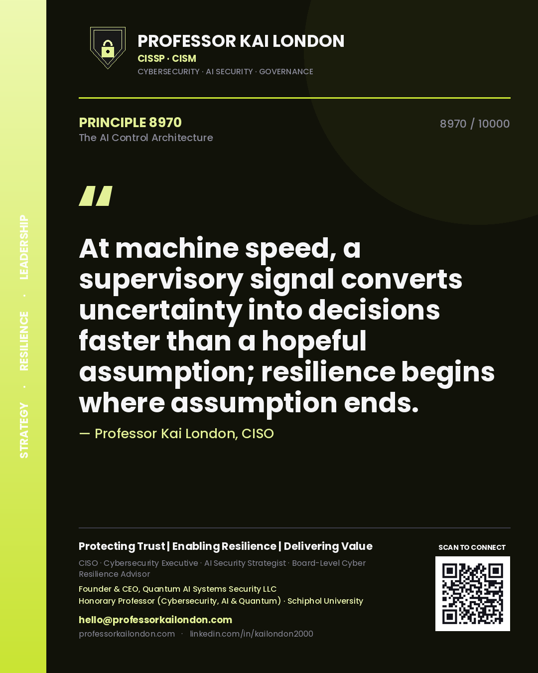Professor Kai London principle 8970: At machine speed, a supervisory signal converts uncertainty into decisions faster than a hopeful assumption; resilience begins where assumption ends.