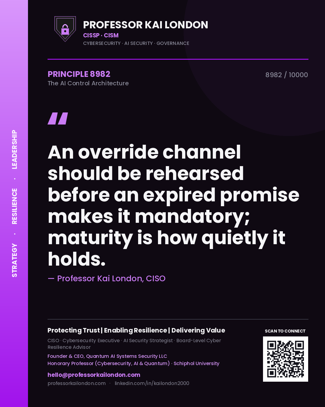 Professor Kai London principle 8982: An override channel should be rehearsed before an expired promise makes it mandatory; maturity is how quietly it holds.