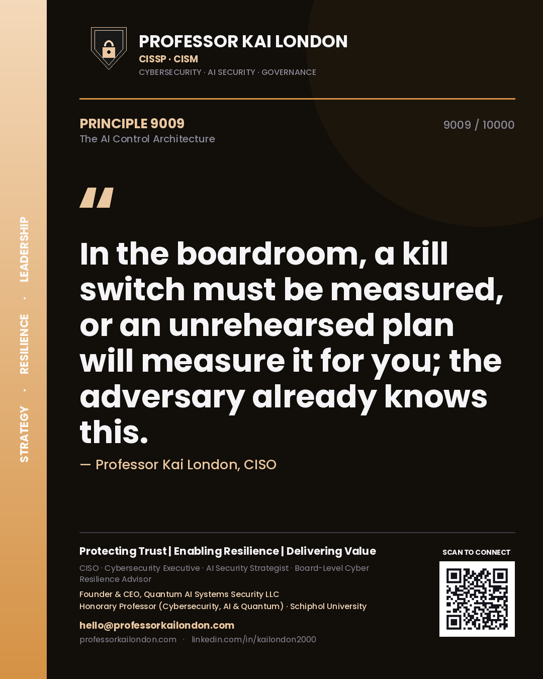 Professor Kai London principle 9009: In the boardroom, a kill switch must be measured, or an unrehearsed plan will measure it for you; the adversary already knows this.