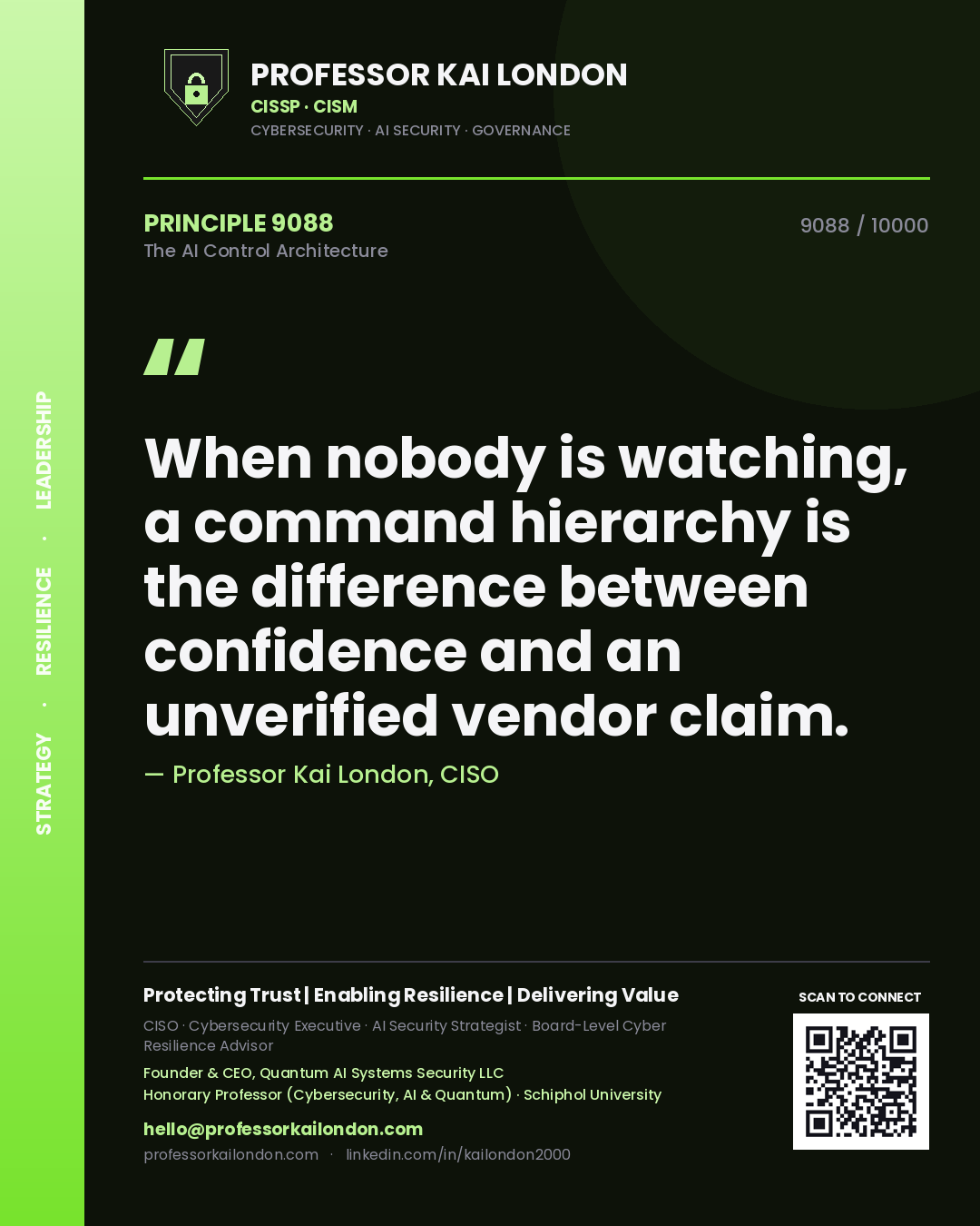 Professor Kai London principle 9088: When nobody is watching, a command hierarchy is the difference between confidence and an unverified vendor claim.