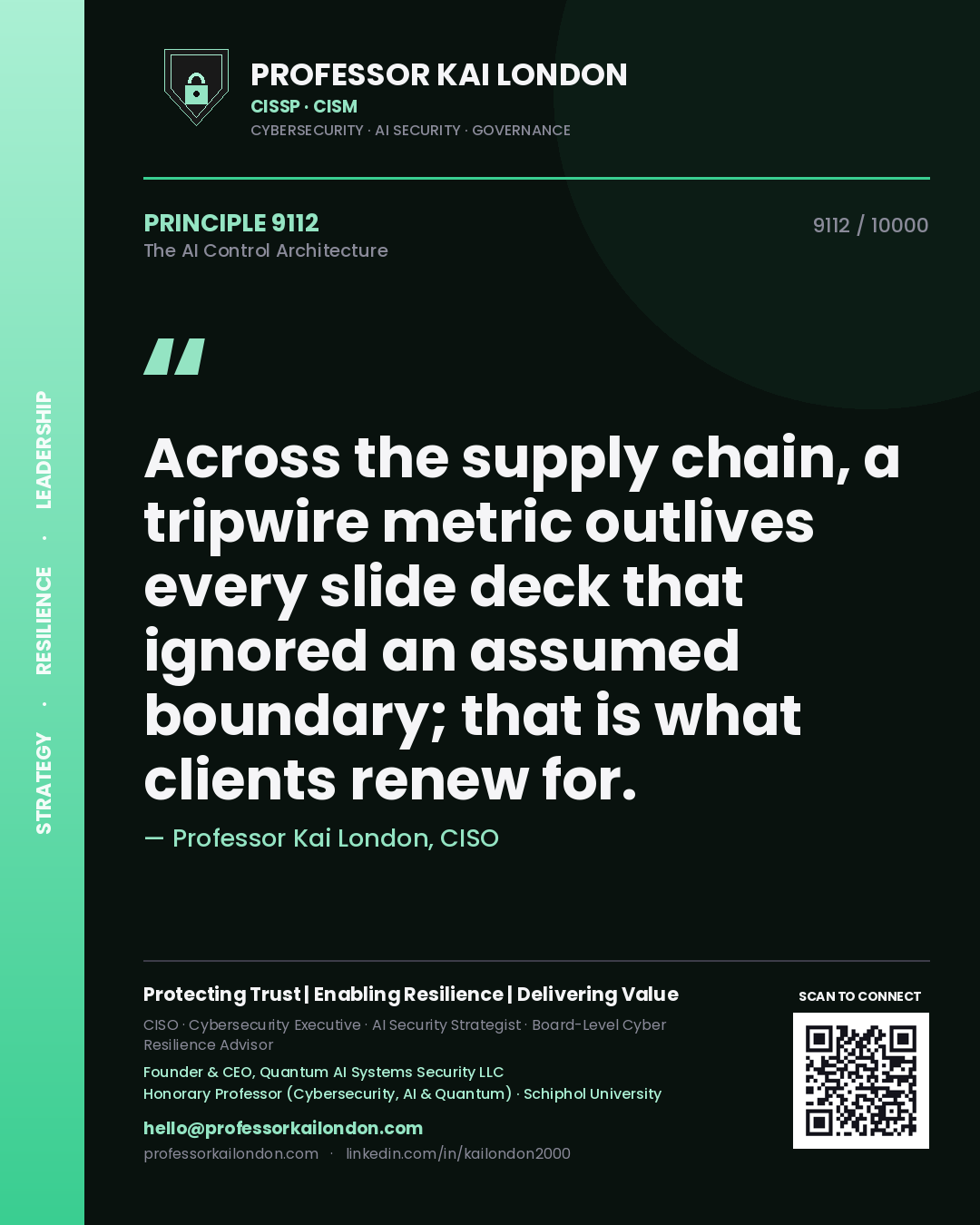 Professor Kai London principle 9112: Across the supply chain, a tripwire metric outlives every slide deck that ignored an assumed boundary; that is what clients renew for.