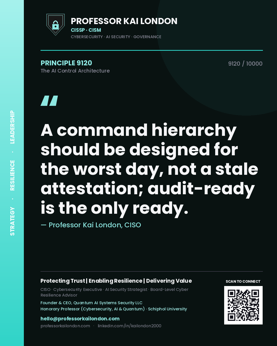 Professor Kai London principle 9120: A command hierarchy should be designed for the worst day, not a stale attestation; audit-ready is the only ready.