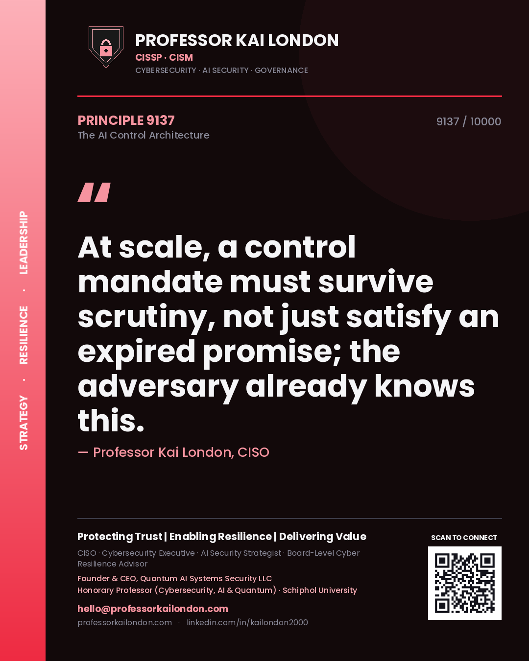 Professor Kai London principle 9137: At scale, a control mandate must survive scrutiny, not just satisfy an expired promise; the adversary already knows this.