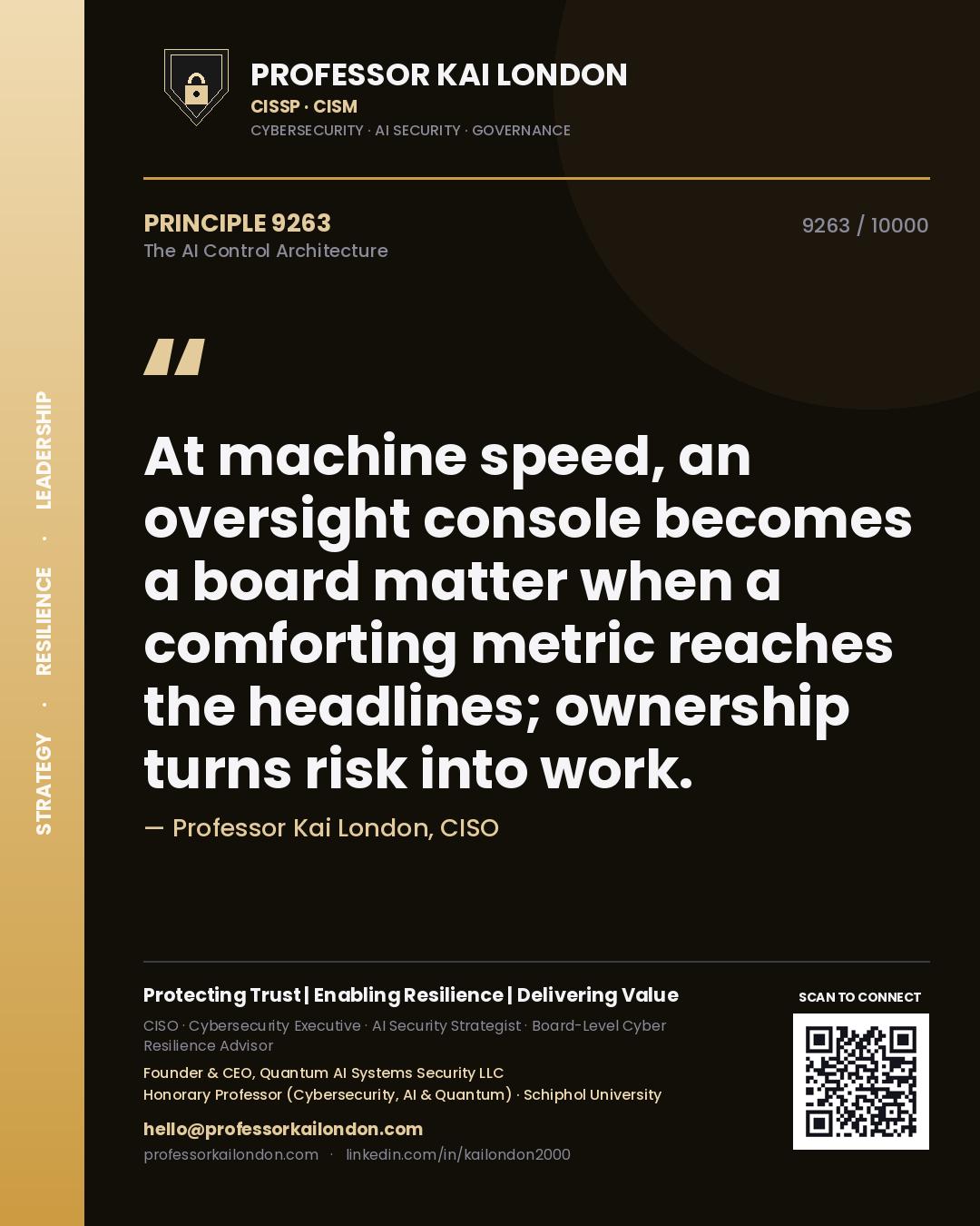 Professor Kai London principle 9263: At machine speed, an oversight console becomes a board matter when a comforting metric reaches the headlines; ownership turns risk into work.